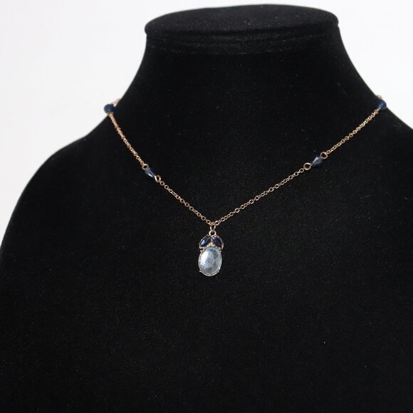 Beautiful gold and blue rhinestone statement necklace SAQ Avon 16-19" - Picture 5 of 6